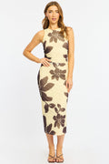 Yellow Floral Bodycon Dress Sleeveless Mesh
