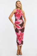 Brown Floral Bodycon Dress Sleeveless Mesh