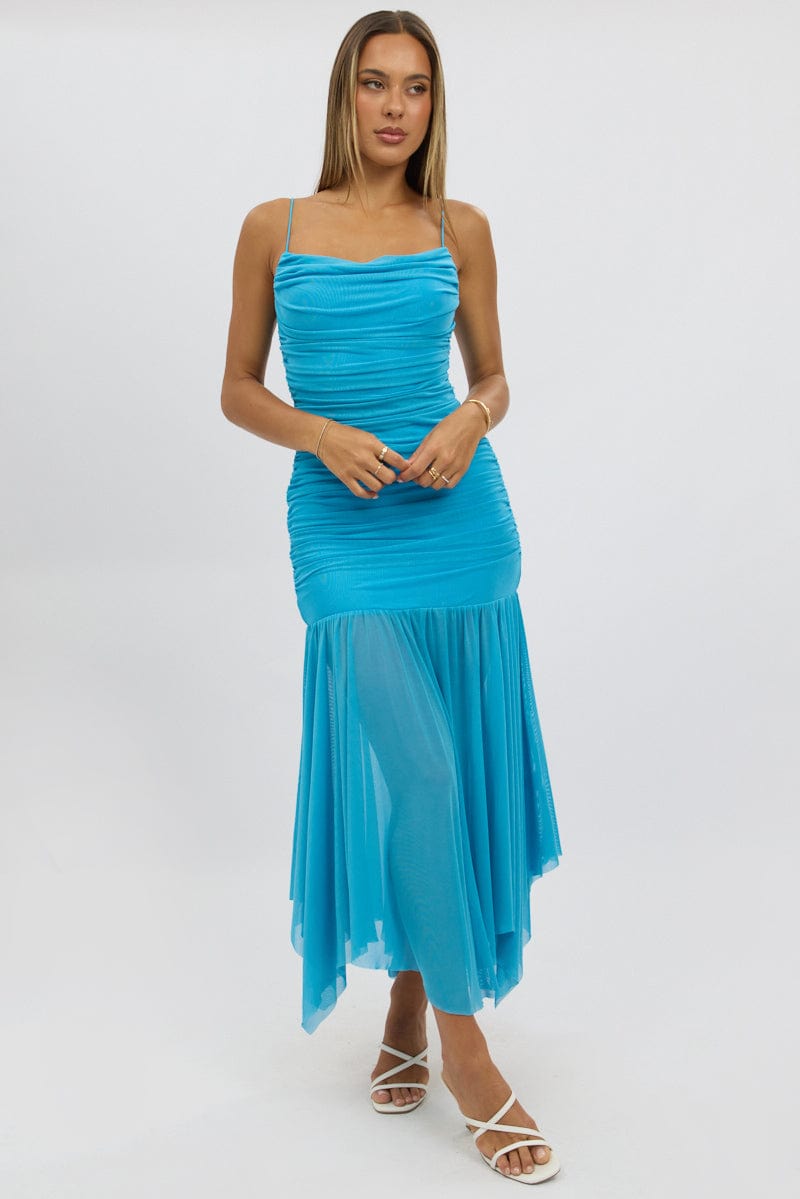 Blue Bodycon Dress Tank Top Maxi
