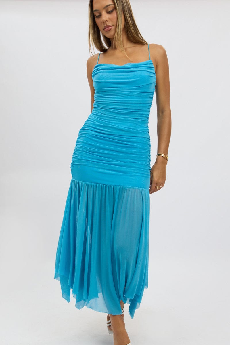 Blue Bodycon Dress Tank Top Maxi