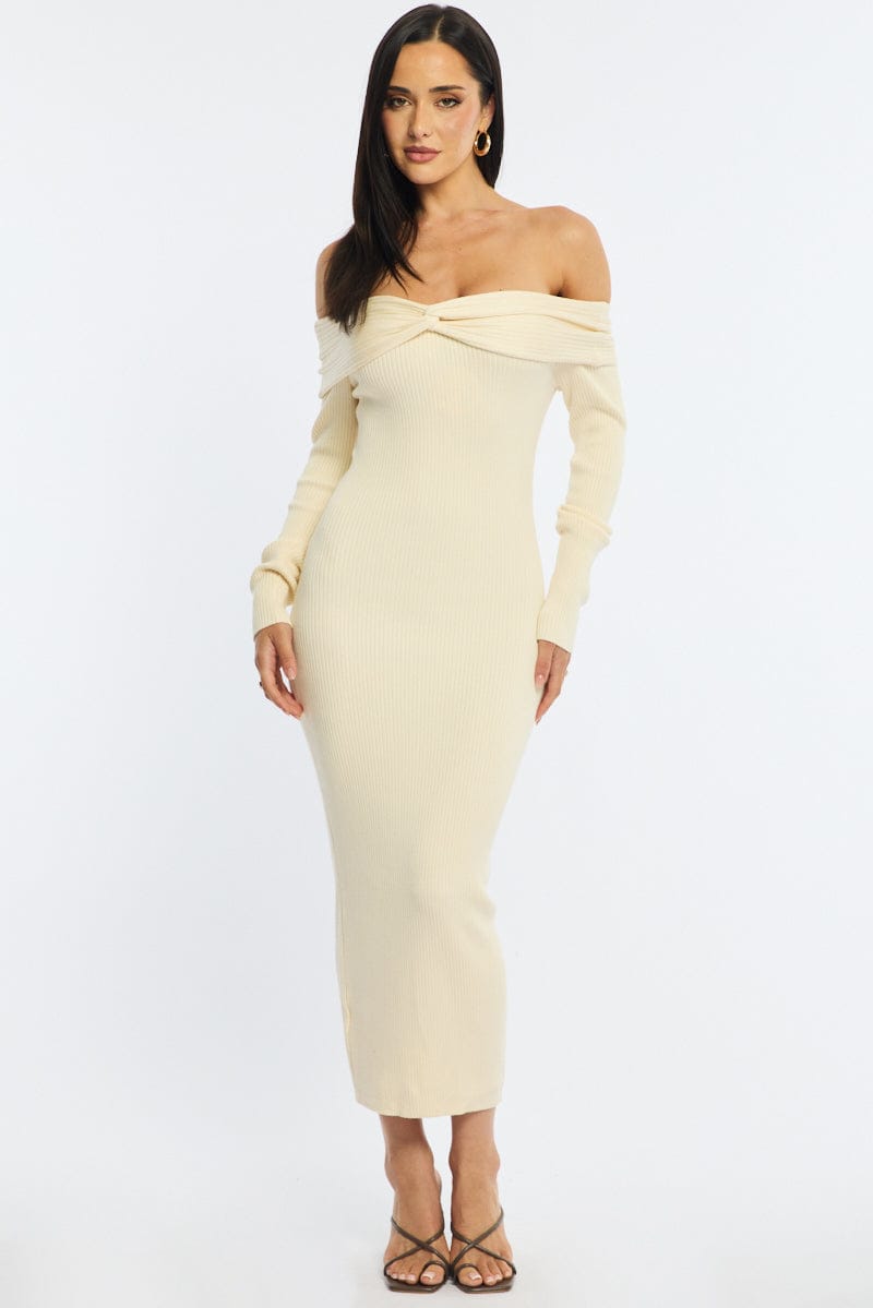 White Knit Dress Long Sleeve Maxi