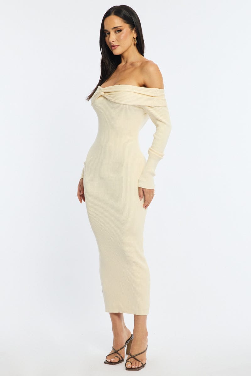 White Knit Dress Long Sleeve Maxi