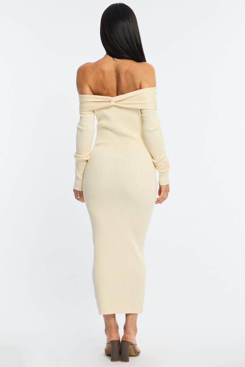 White Knit Dress Long Sleeve Maxi