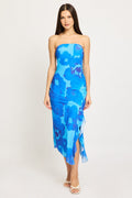 Blue Floral Bodycon Dress Mesh Floral