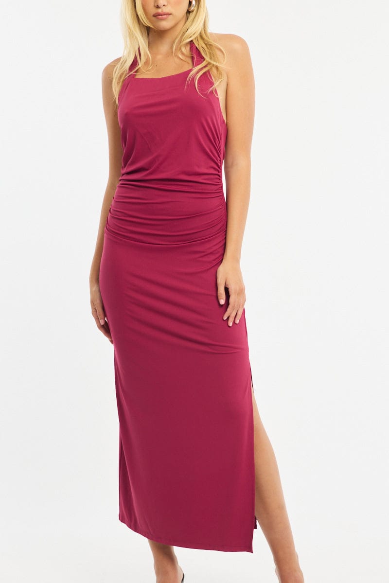 Red Bodycon Dress Halter Neck