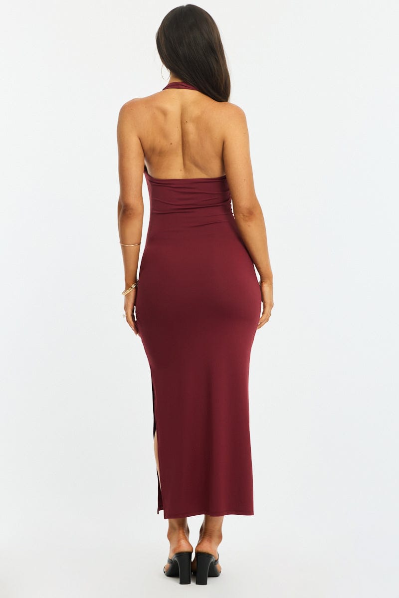 Red Bodycon Dress Halter Neck