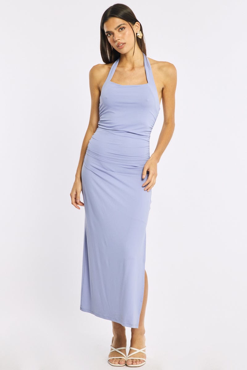 Purple Bodycon Dress Halter Neck