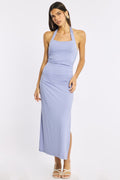 Purple Bodycon Dress Halter Neck