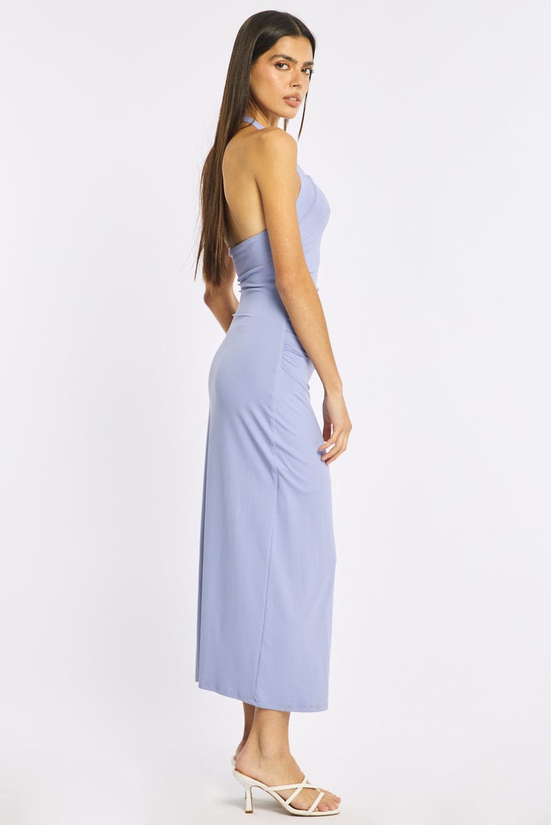 Purple Bodycon Dress Halter Neck