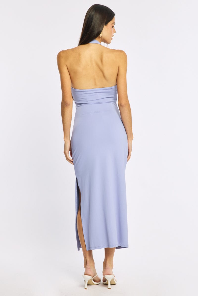 Purple Bodycon Dress Halter Neck