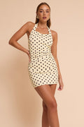 Yellow Polka Dot Bodycon Dress Halter Neck