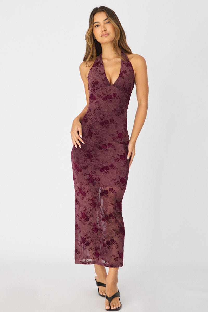 Red Bodycon Dress Halter Neck