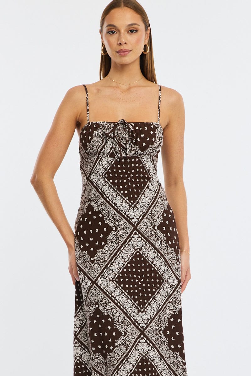 Brown Boho Midi Dress Strappy