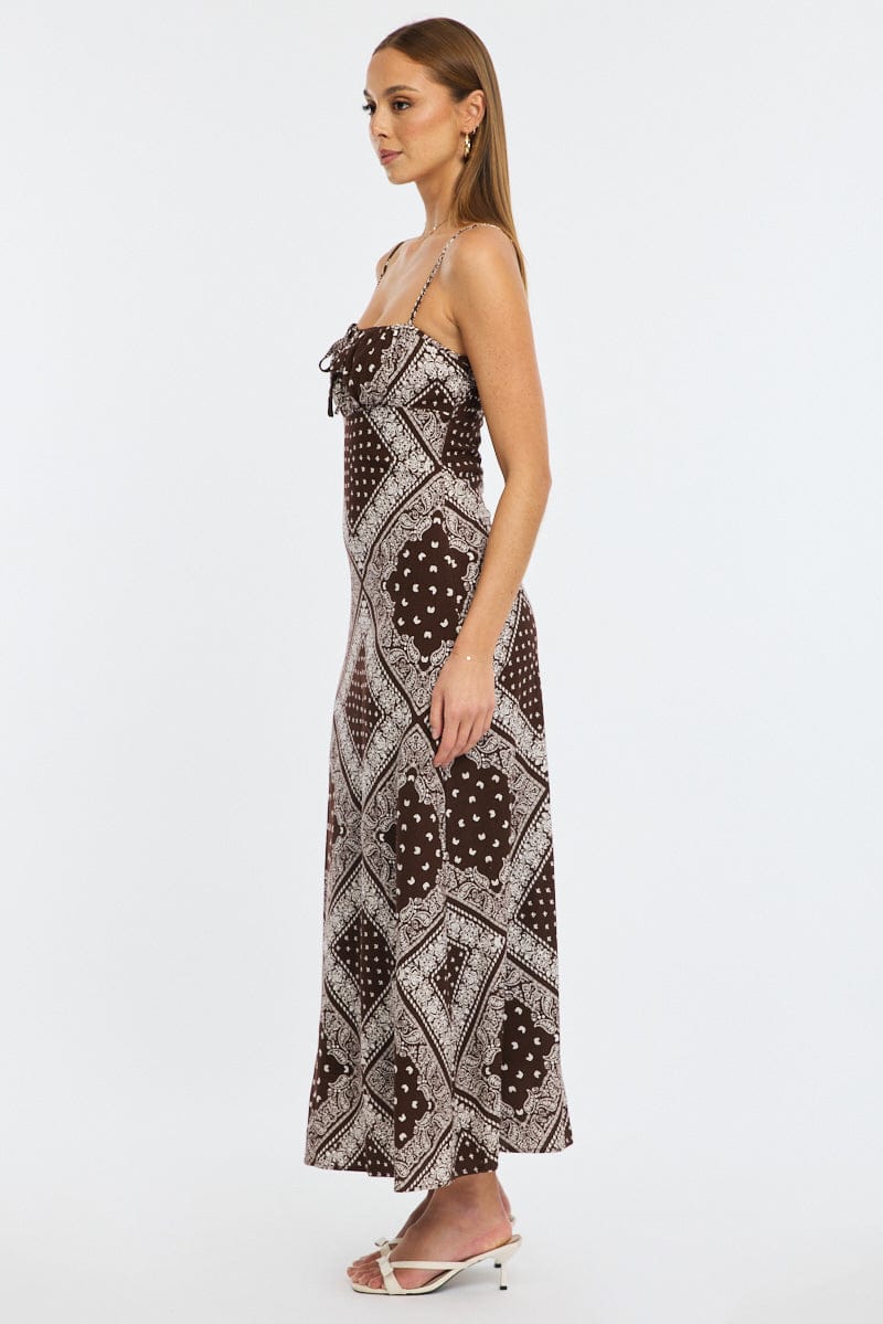 Brown Boho Midi Dress Strappy