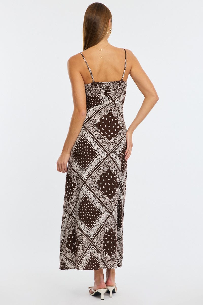 Brown Boho Midi Dress Strappy
