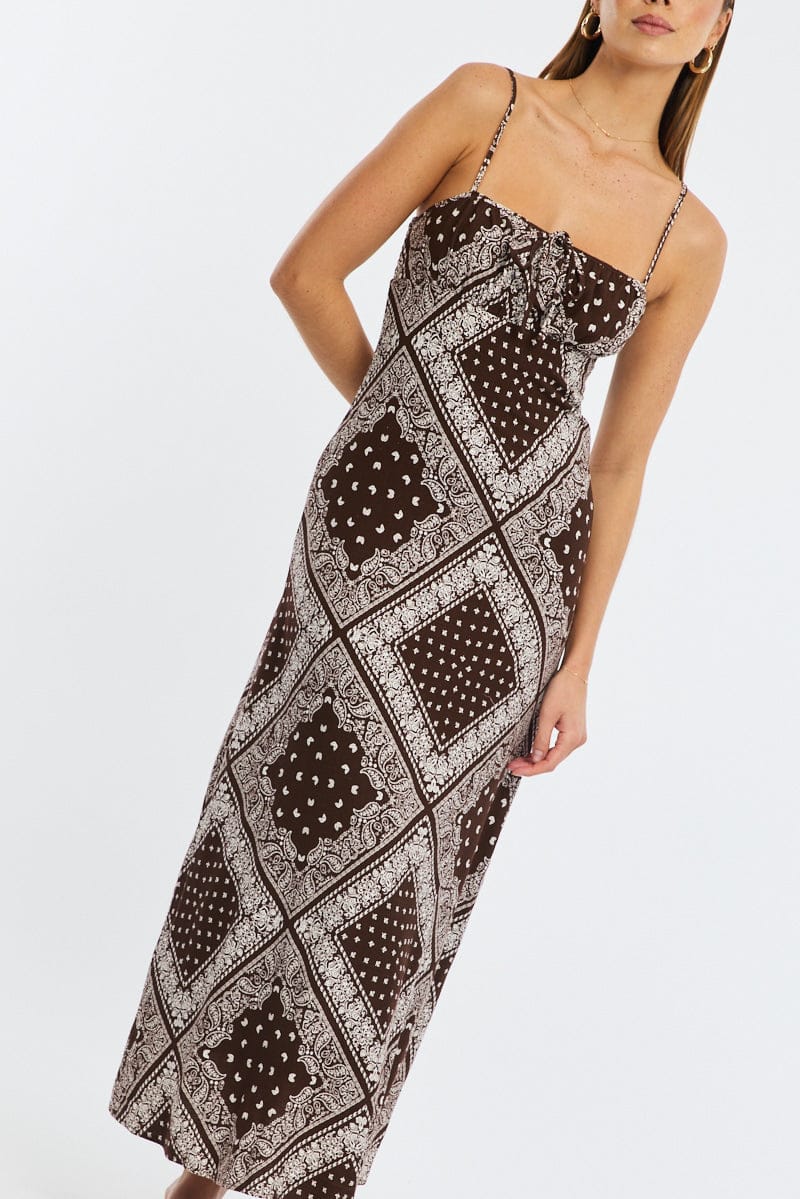 Brown Boho Midi Dress Strappy