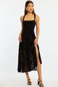 Black Midi Dress Ruched Bust