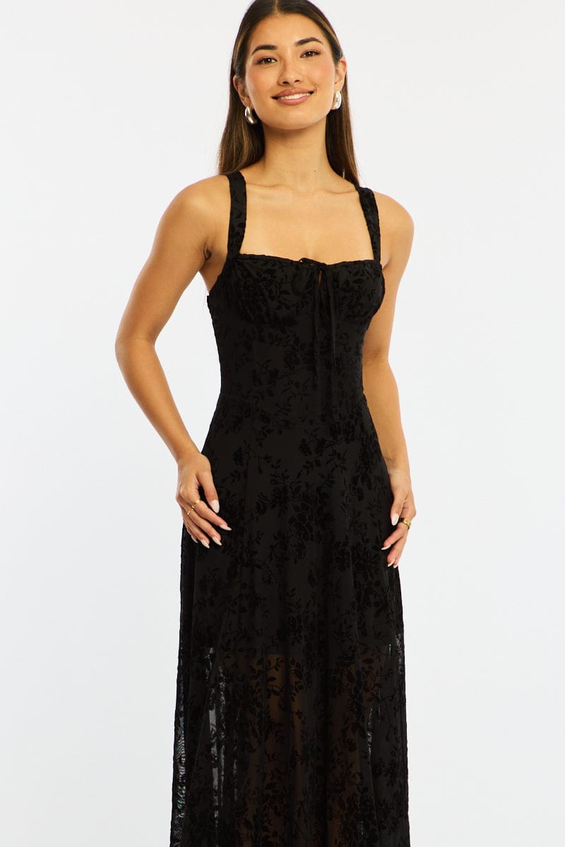 Black Midi Dress Ruched Bust
