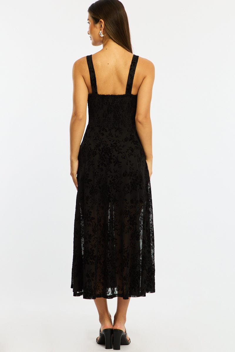 Black Midi Dress Ruched Bust