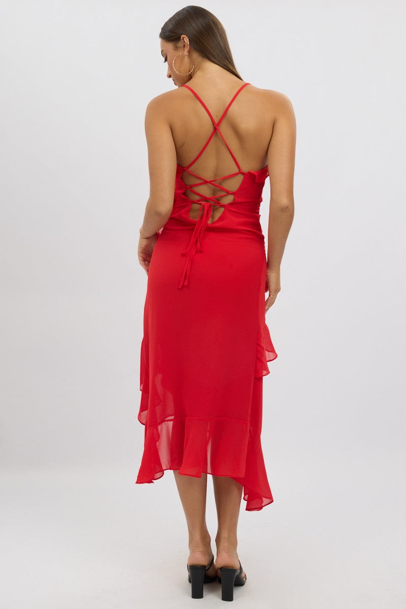 Red Midi Dress Ruffle