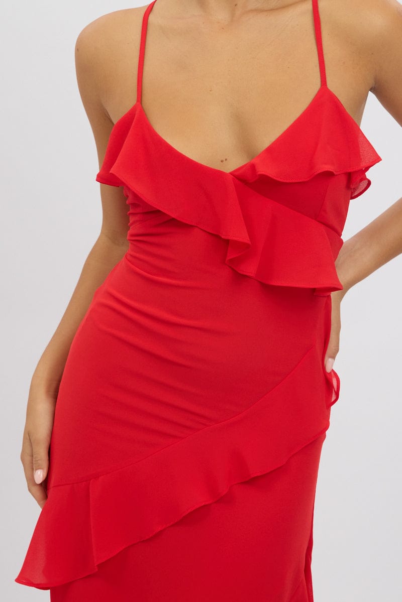 Red Midi Dress Ruffle