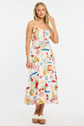 Red Abstract Midi Dress Ribbon Strappy