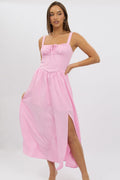 Pink Midi Dress Gathering Bust Corset