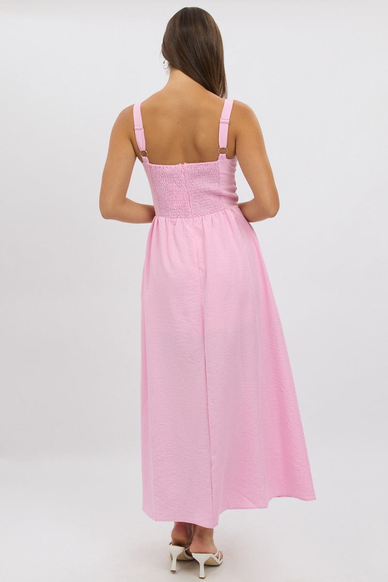 Pink Midi Dress Gathering Bust Corset