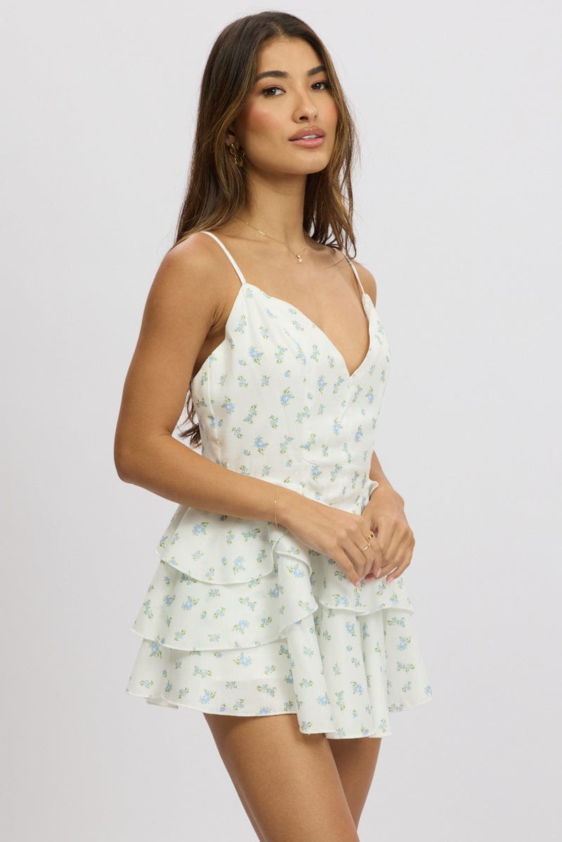 White Ditsy Ruffle Dress Tank Top