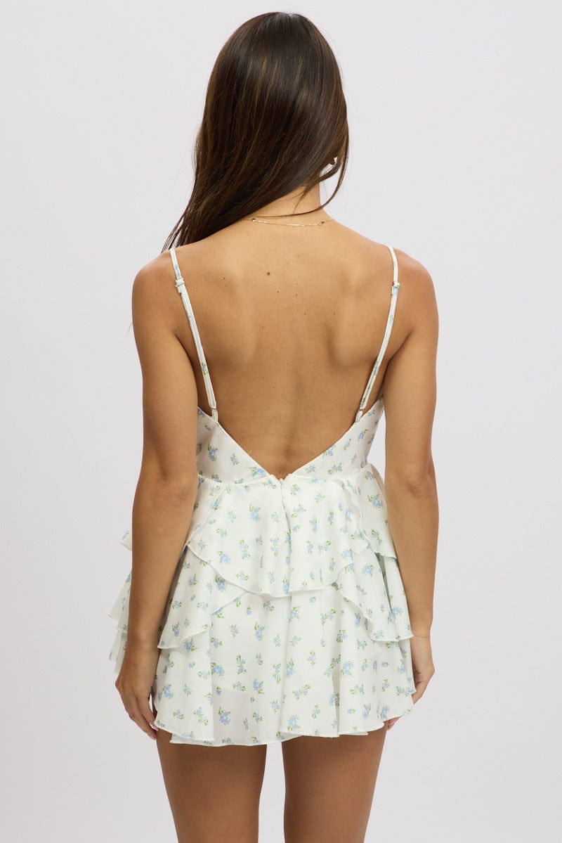 White Ditsy Ruffle Dress Tank Top