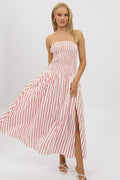 Red Stripe Strapless Maxi Dress