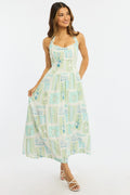 Green Abstract Maxi Dress Halter Neck