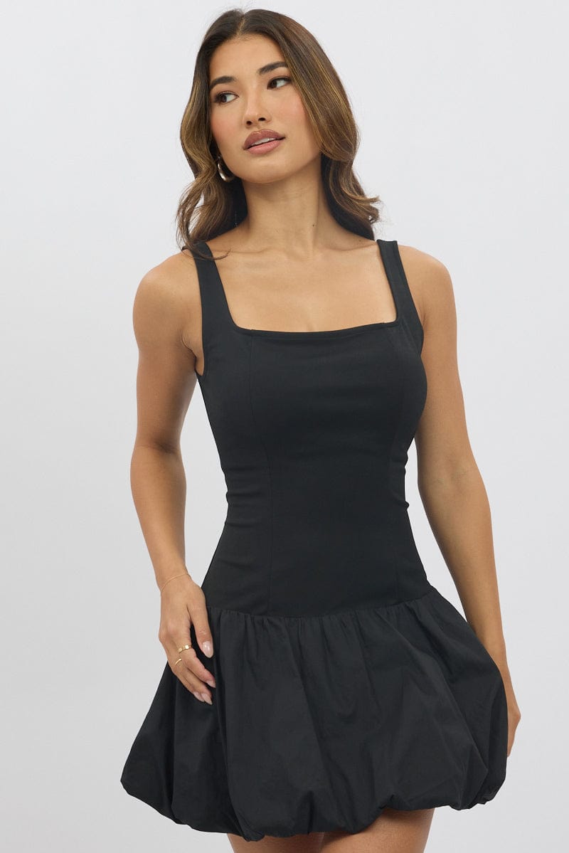 Black Bubble Dress Square Neck