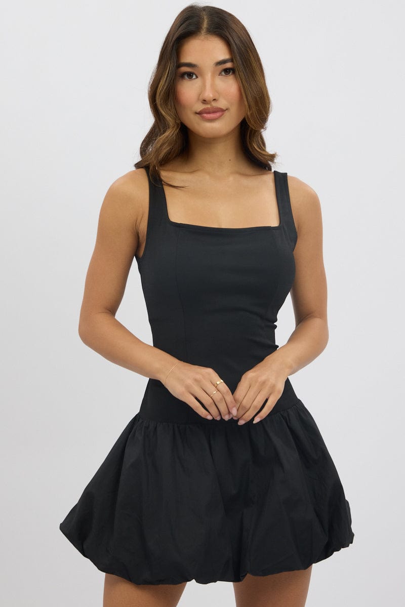 Black Bubble Dress Square Neck
