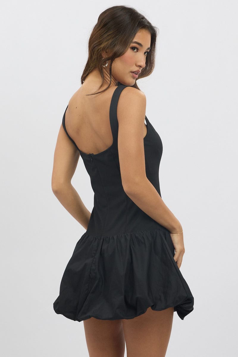 Black Bubble Dress Square Neck