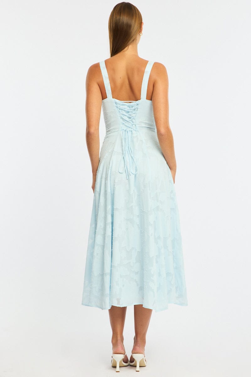 Blue Midi Dress Burn Out