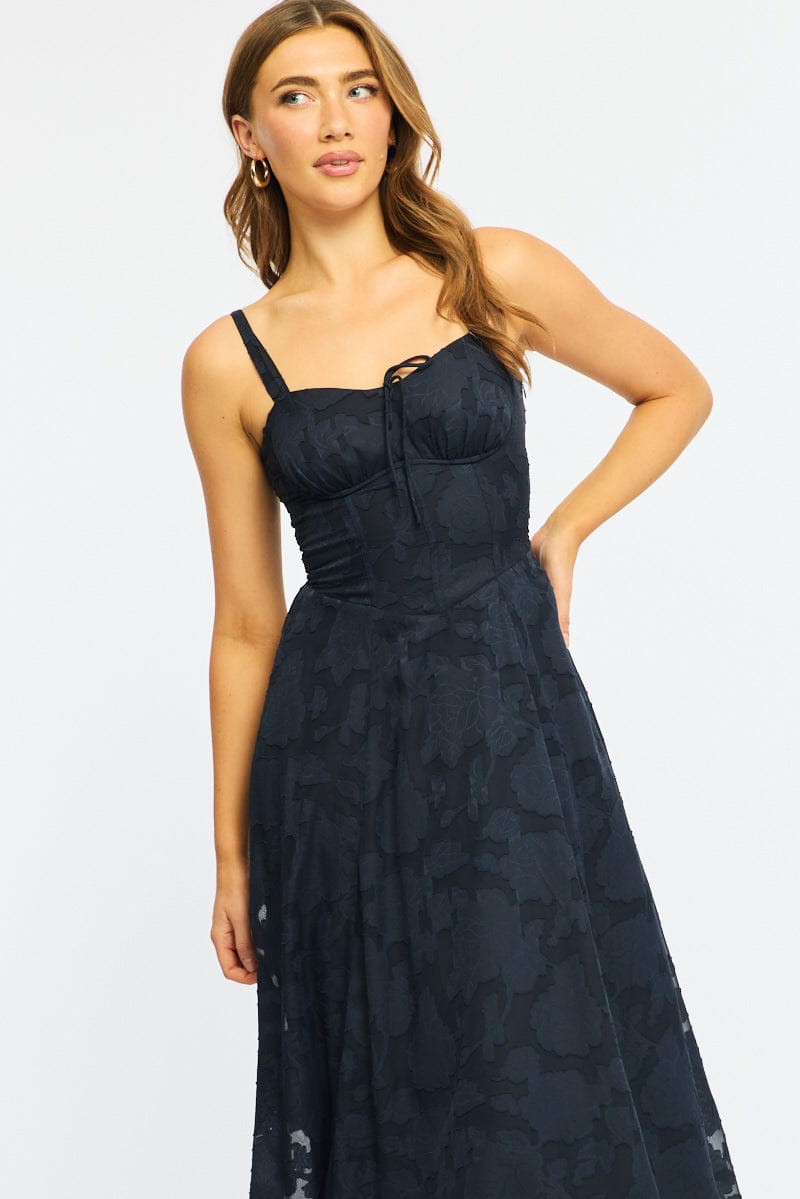 Blue Midi Dress Burn Out