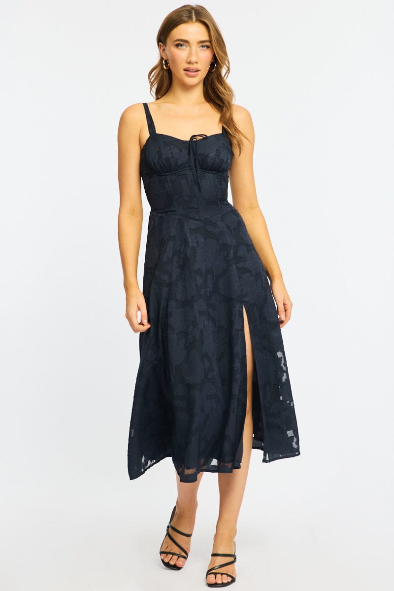 Blue Midi Dress Burn Out