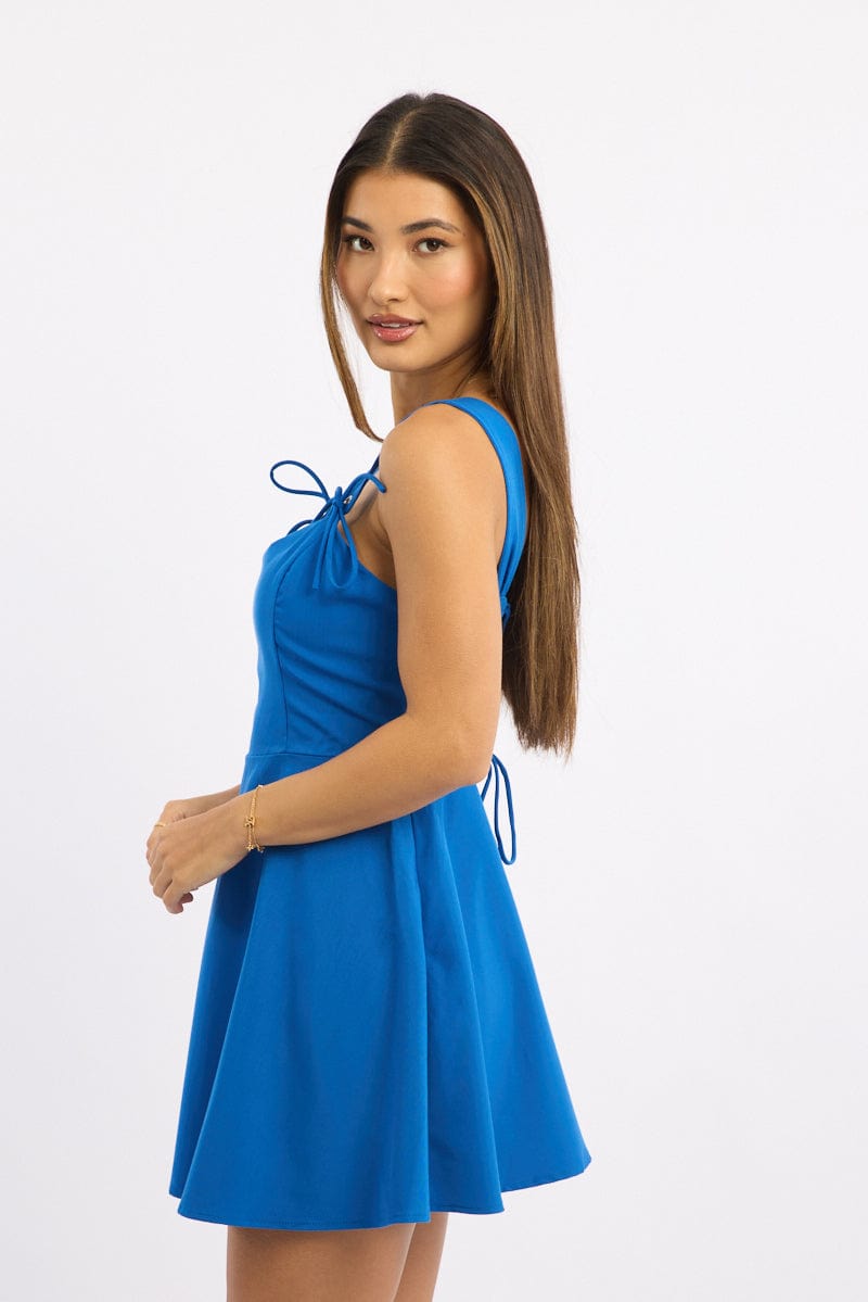 Blue Fit And Flare Dress Ribbon