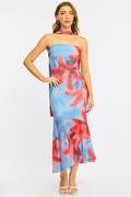 Blue Floral Strapless Maxi Dress