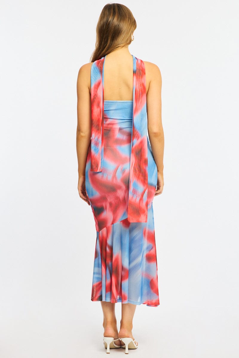 Blue Floral Strapless Maxi Dress