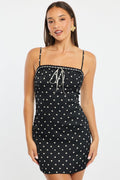 Black Polka Dot Mini Dress Satin