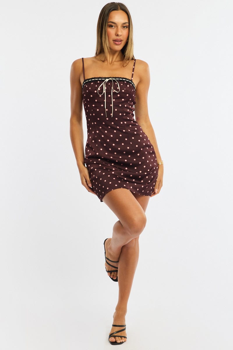 Red Polka Dot Mini Dress Satin