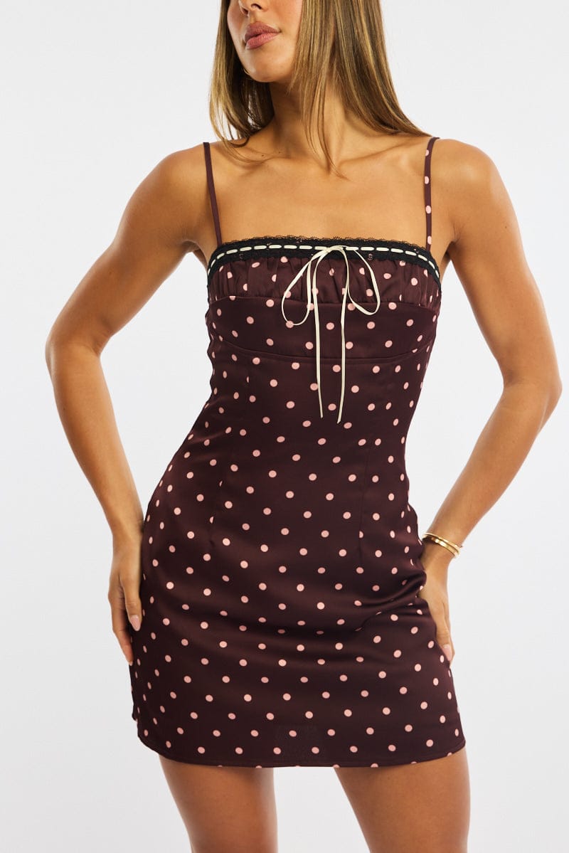 Red Polka Dot Mini Dress Satin