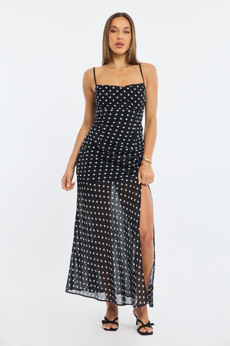 Black Polka Dot Maxi Dress Strappy