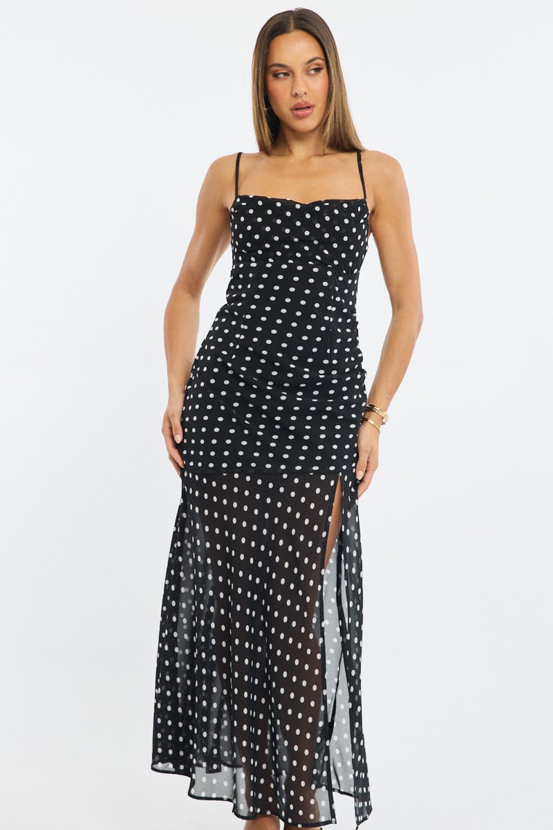 Black Polka Dot Maxi Dress Strappy