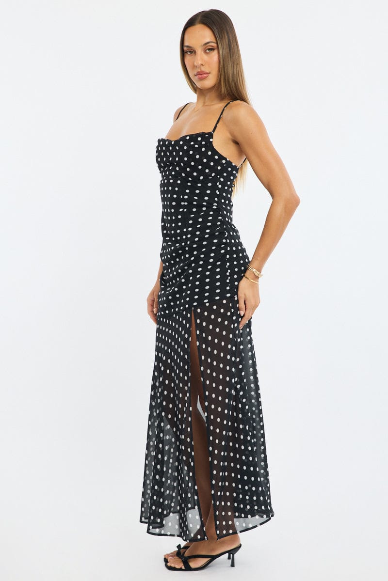 Black Polka Dot Maxi Dress Strappy