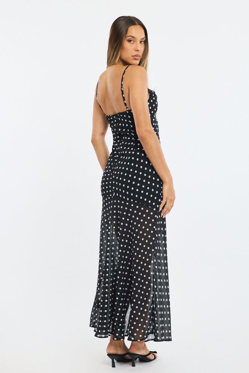 Black Polka Dot Maxi Dress Strappy