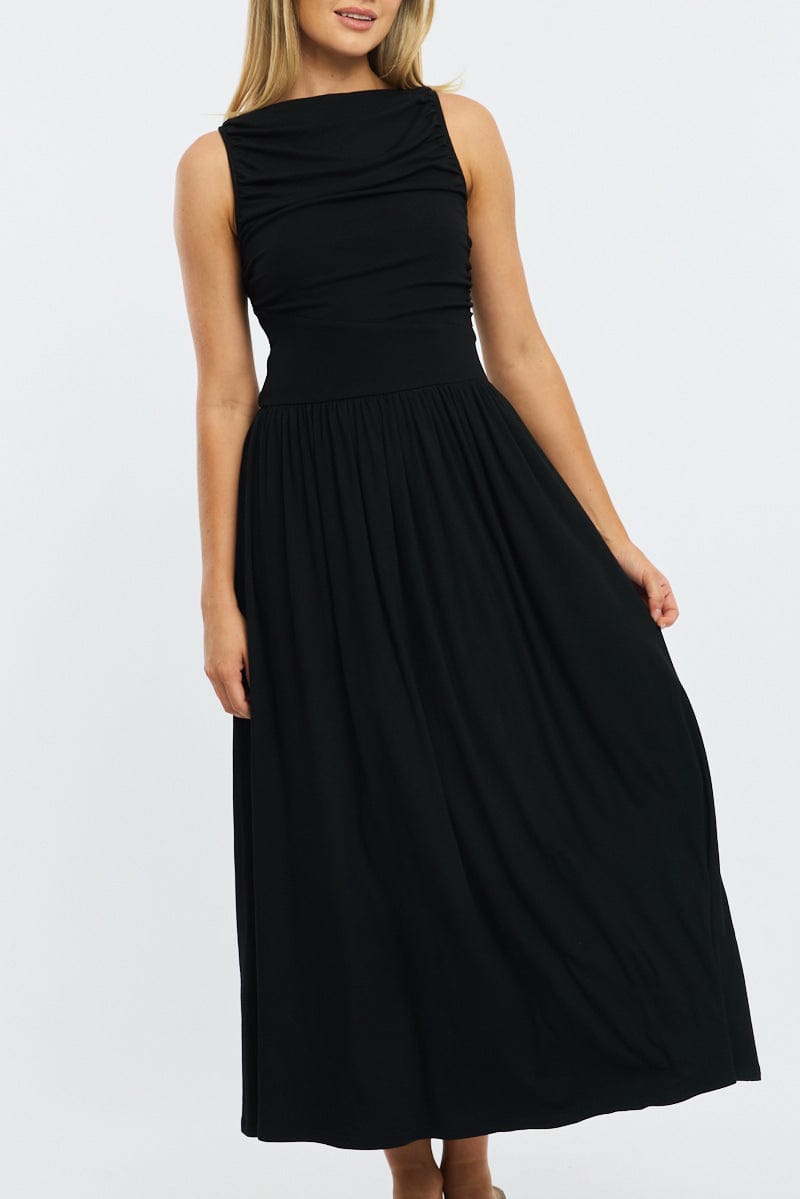 Black Maxi Dress Boat Neck