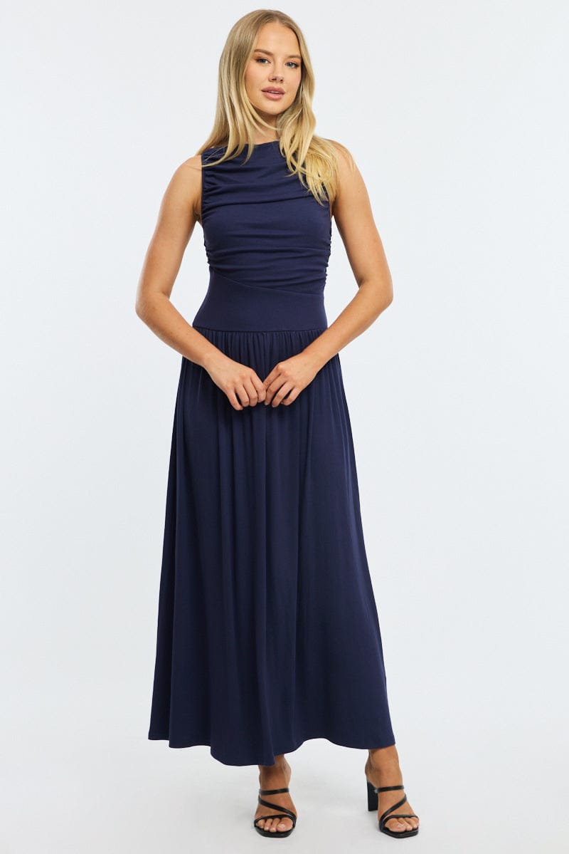 Blue Maxi Dress Boat Neck